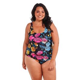 Plus Size Nicole Miller Studio Scoop Back 1 Piece Swimsuit -Peony