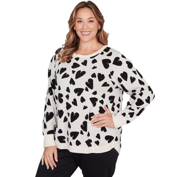 Plus Size Emaline Dusted Petals Long Sleeve Heart Sweater