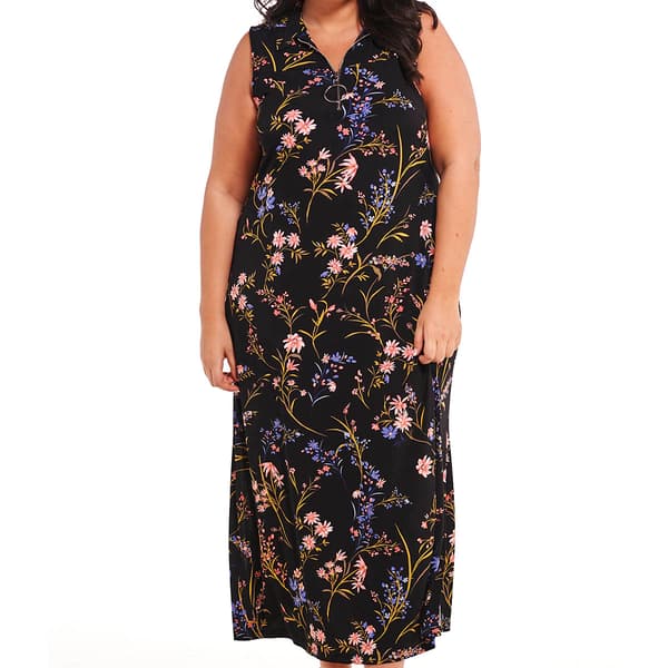 Plus Size MSK Sleeveless Floral Half Zip Neck Maxi Dress