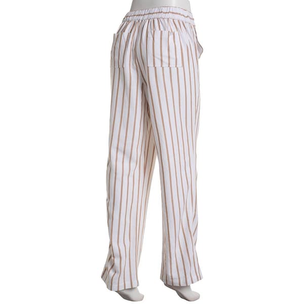 Womens Per Se Stripe Linen Beach Casual Pants-White/Khaki
