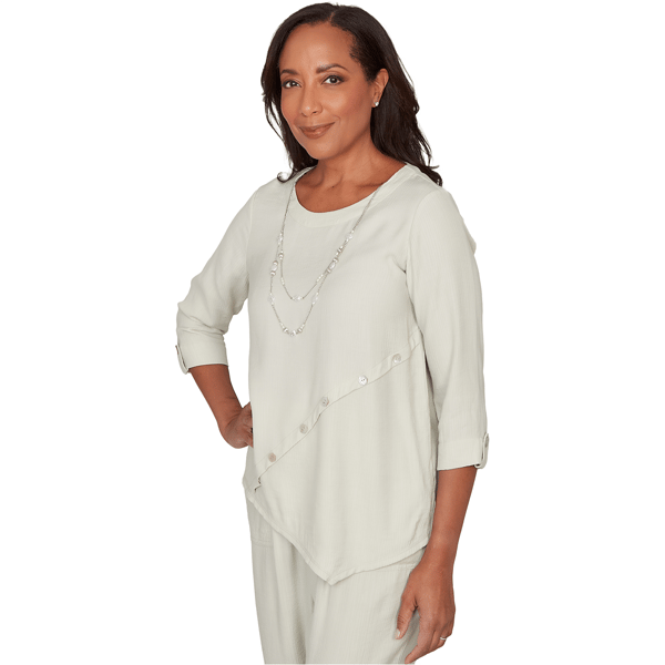 Petite Alfred Dunner Vintage Charm Asymmetrical Hem Blouse