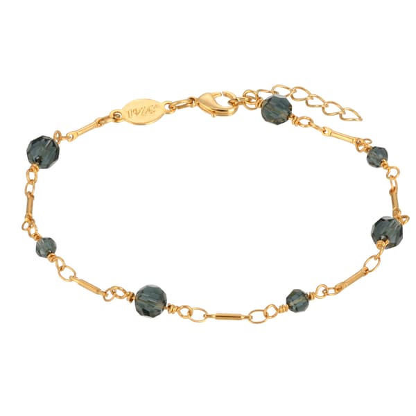 1928 Gold Tone Blue Beaded Chain Ankle Bracelet - image 