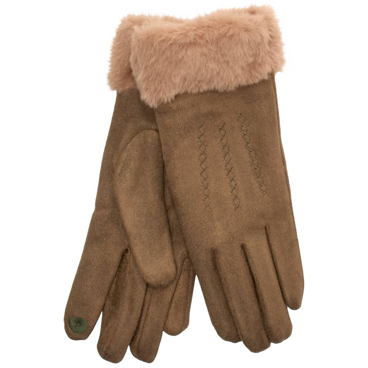 Womens Clever Suede Lined w/Faux Fur Cuff Gloves