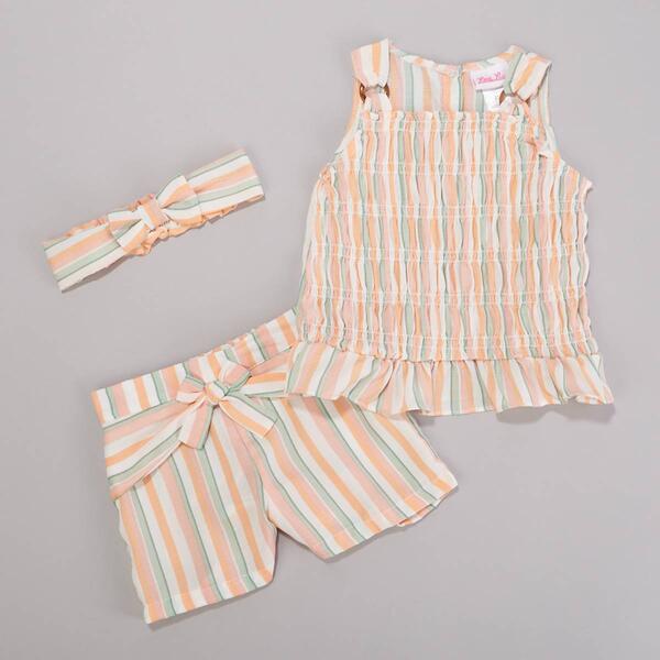 Toddler Girl Little Lass&#40;R&#41; Stripe Tank Top & Stripe Shorts w/ Bow - image 