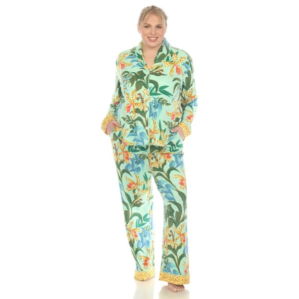 Plus Size White Mark Two Piece Wildflower Print Pajama Set - image 