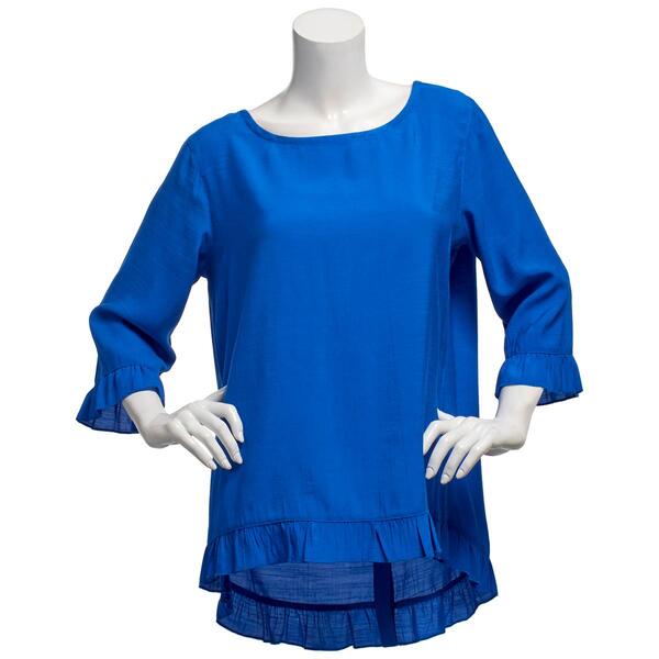 Petite Multiples 3/4 Sleeve Scoop Neck Ruffle Trim Blouse - image 