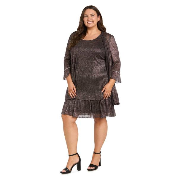 Plus Size R&M Richards Crinkle Met Pleat Jacket Dress - image 