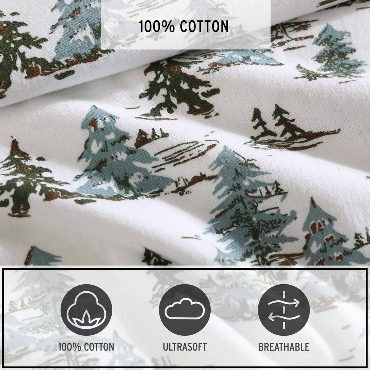 Eddie Bauer Snowy Pine Trees Cotton Flannel Sheet Set