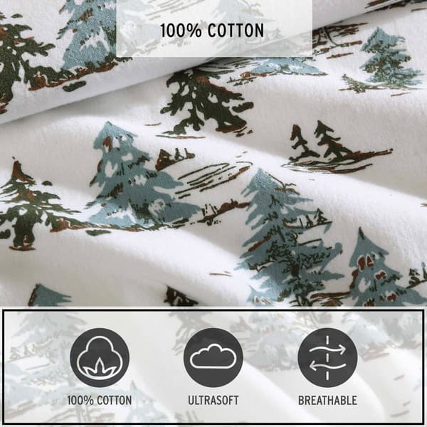 Eddie Bauer Snowy Pine Trees Cotton Flannel Sheet Set