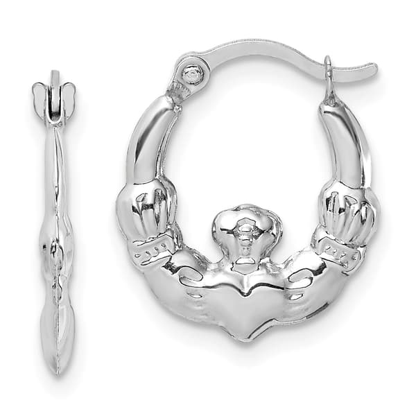 Gold Classics&#40;tm&#41; 16mm 14kt White Gold Claddagh Hoop Earrings