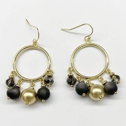 Ashley Cooper(tm) Black & Gold Beaded Hoop Drop Earrings