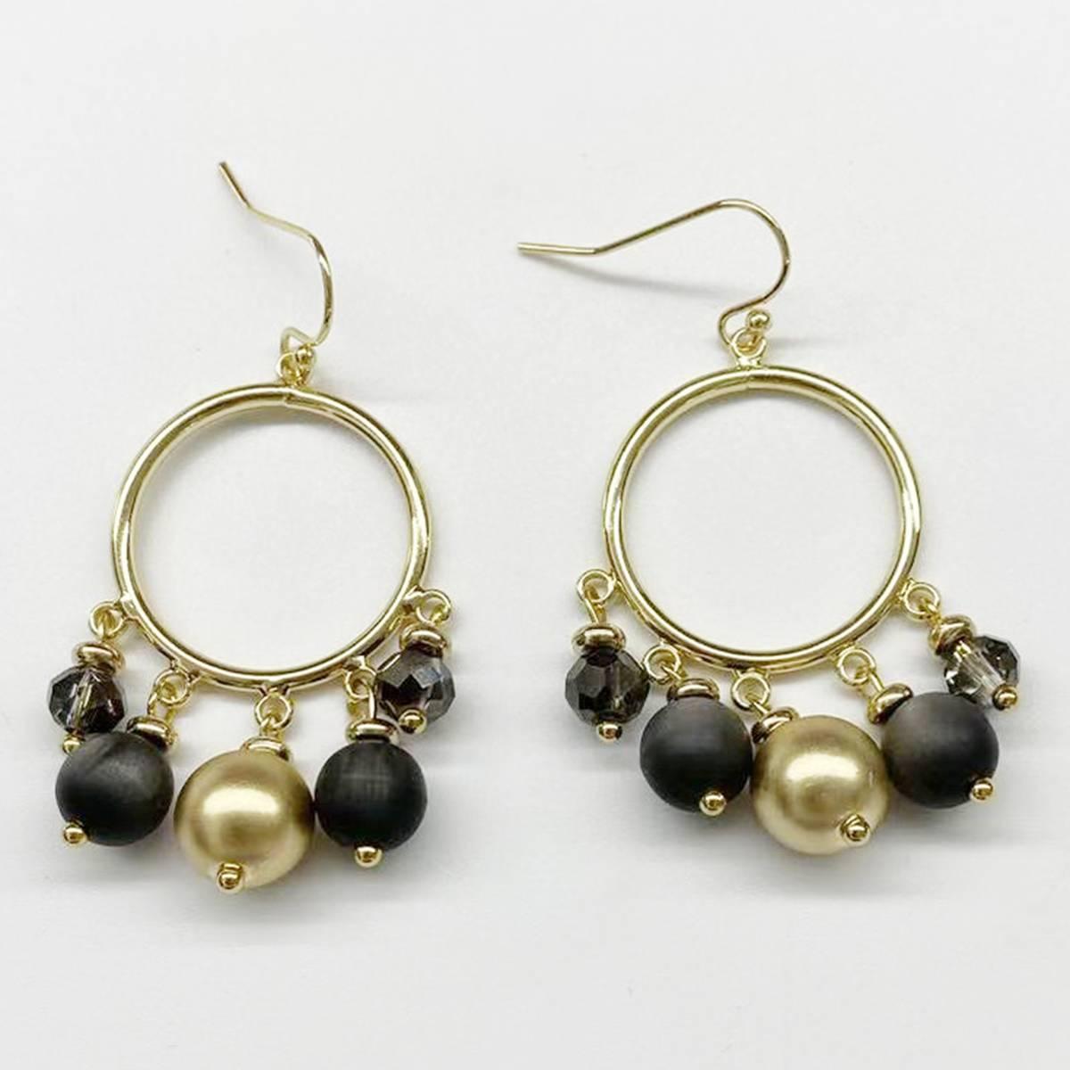 Ashley Cooper(tm) Black & Gold Beaded Hoop Drop Earrings