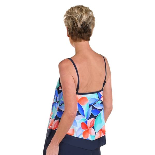 Womens Maxine Mosaic Leaves Flutter Hem Tankini Swim Top