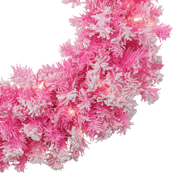 Northlight 24in. Pre-Lit Flocked Pink Pine Christmas Wreath