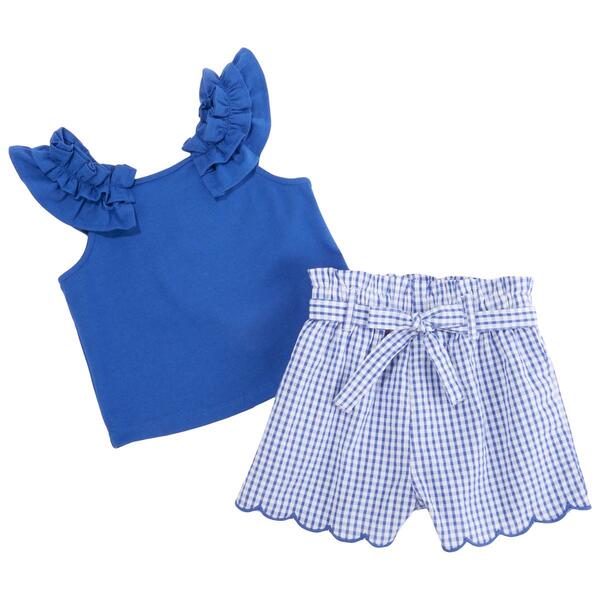 Girls &#40;4-6x&#41; Rare Editions Solid Knit Top & Checkered Shorts Set - image 
