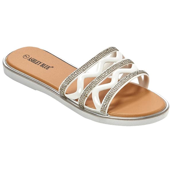 Womens Ashley Blue Rhinestone Trim Slide Sandals