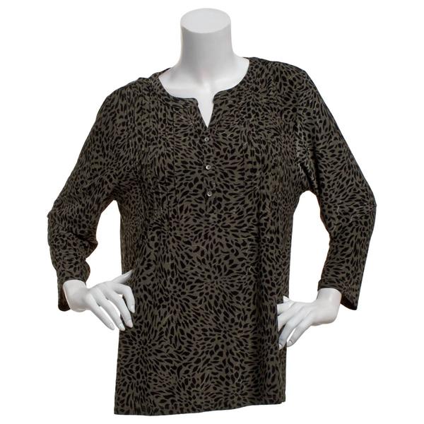 Petite Napa Valley 3/4 Sleeve Abstract Pleat Split Neck Blouse - image 