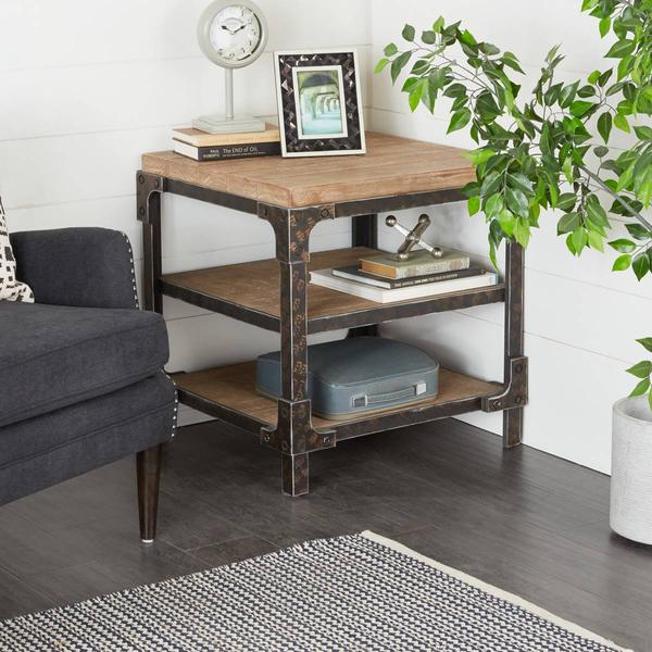 9th & Pike® Brown Wood Industrial-Inspired Accent Table