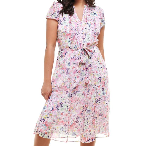 Petite MSK Cap Sleeve Floral Chiffon Pintuck Midi Dress