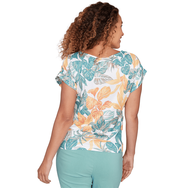 Womens Hearts of Palm Fresh Start Tropical Tie Front Blouse
