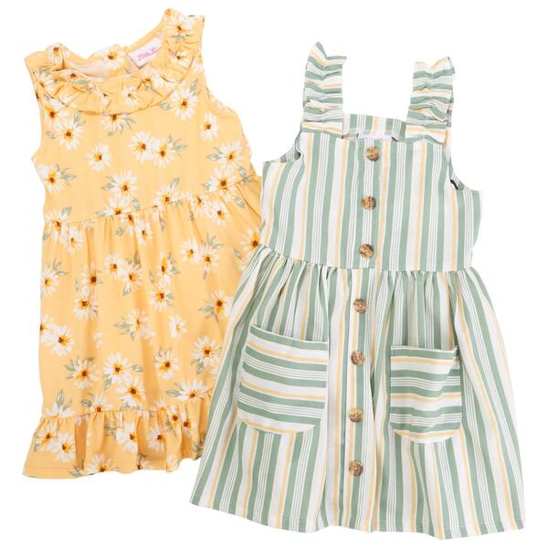 Toddler Girl Little Lass&#40;R&#41; 2pk. Tank Stripe/Floral Dresses - image 