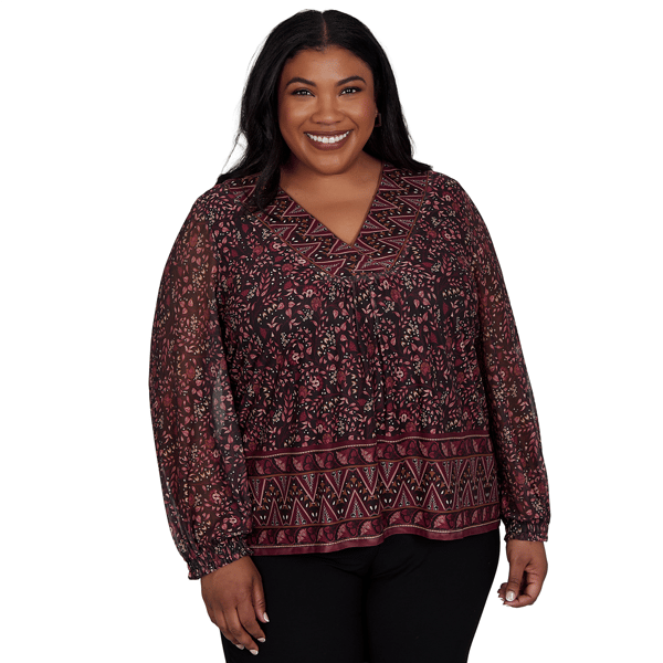 Plus Size Skye''s the Limit Wild Romance Long Sleeve Floral Blouse