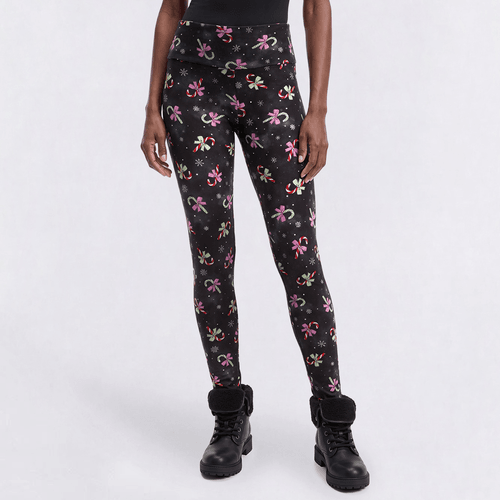 Womens French Laundry Candy Cane Bows Brushed Back Leggings