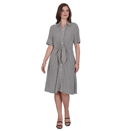 Petite Ruby Rd. Tropical Noir Stripe Knot Front Shirtdress