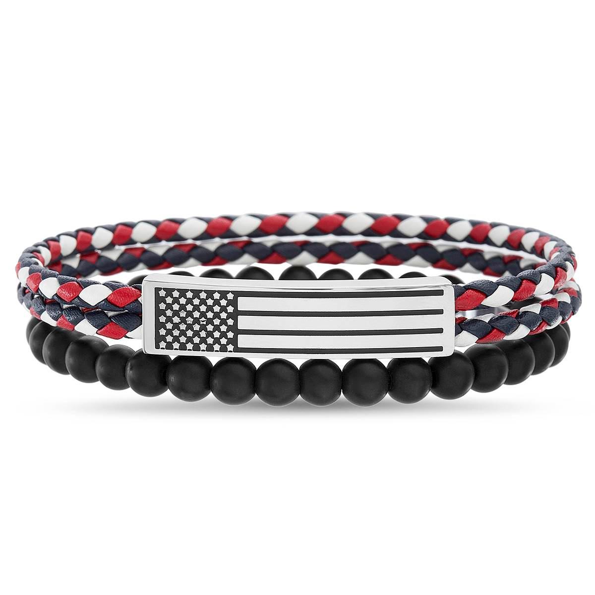 Mens Creed Two-Tone American Flag ID Braided & Bead...