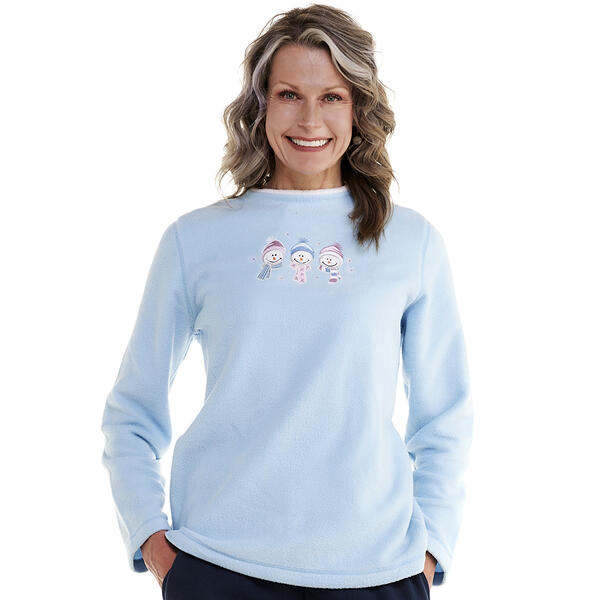 Womens Bonnie Evans Snowman Trio Embroidered Polar Fleece Top - image 