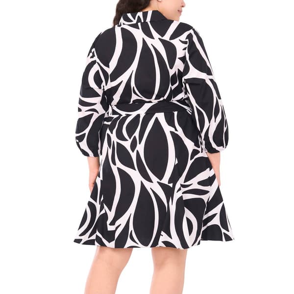 Plus Size MSK 3/4 Sleeve Abstract Tie Waist Shirtdress