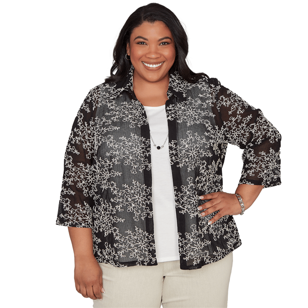 Plus Size Alfred Dunner Detail Driven Two In One Mesh Soutache T - image 