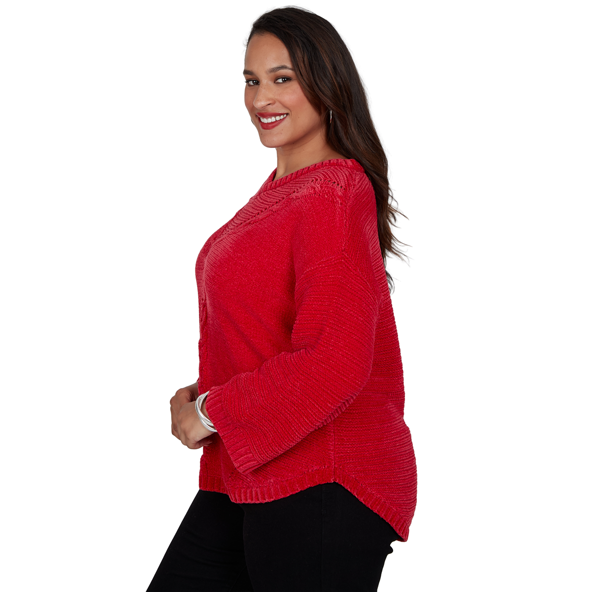 Plus Size Ruby Rd. Mysterious Romance Chenille V-Neck Sweater