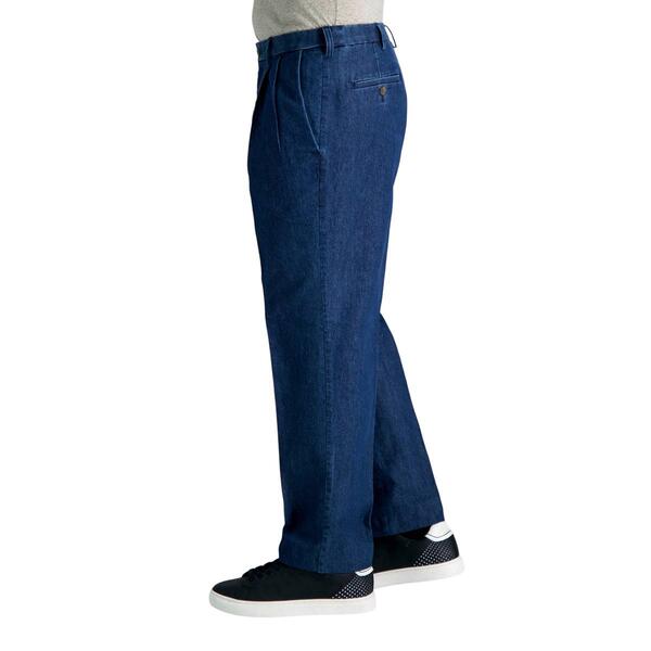 Mens Haggar&#174; Stretch Denim Trouser Classic Fit Pleat Front Pant