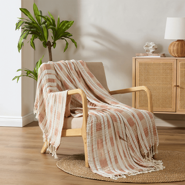 Palm Aire Amagansett Terracotta Stripe Cotton Throw Blanket - image 