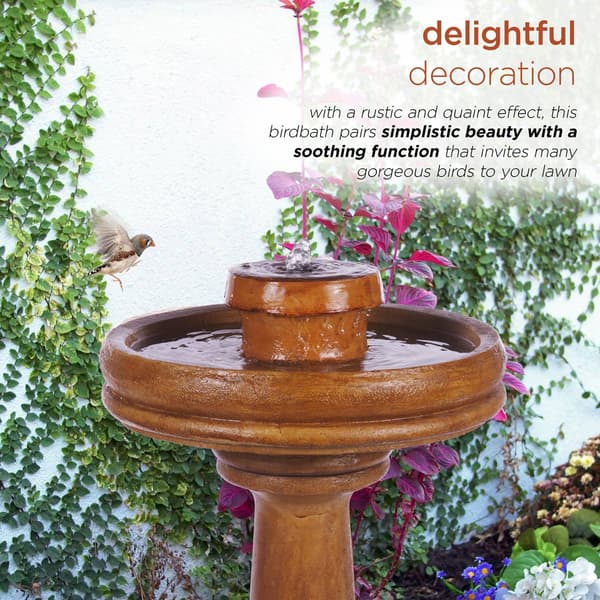 Alpine Solar Classic Birdbath Pedestal Fountain w/ LED Lights