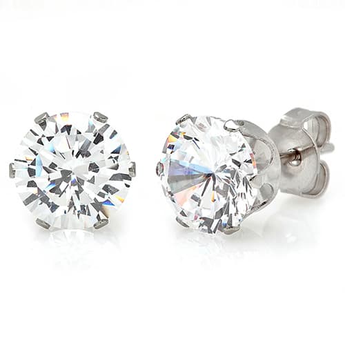 Unisex Stainless Steel Simulated Diamond Stud Earrings - image 