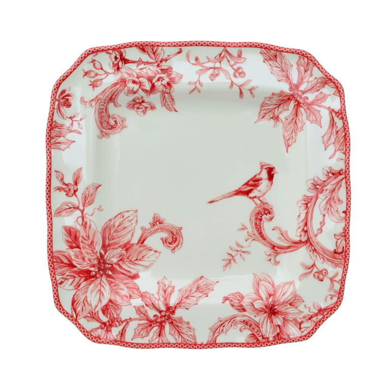 222 Fifth Christmas Lane 16pc. Porcelain Red Dinnerware Set