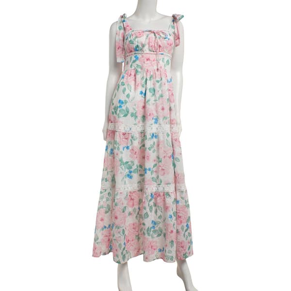 Juniors Crystal Doll Floral Tie Shoulder Maxi Dress