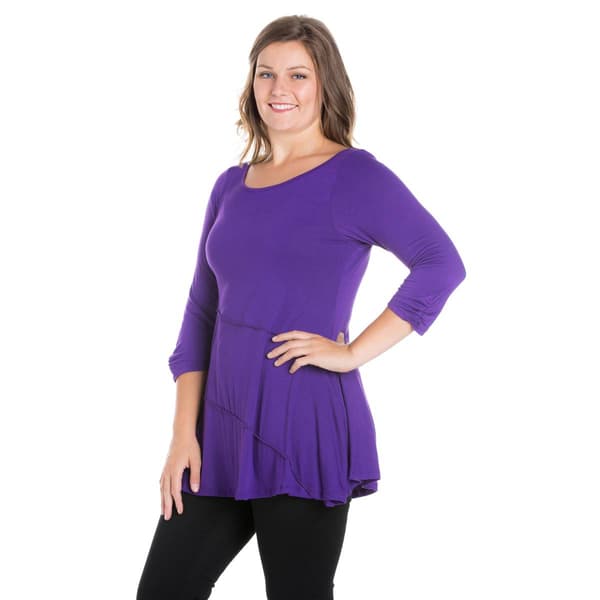 Plus Size 24/7 Comfort Apparel Ruched Sleeve Swing Tunic Top