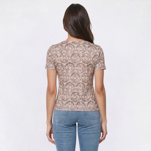 Womens Emily Daniels Short Sleeve Medallion Split Neck Blouse