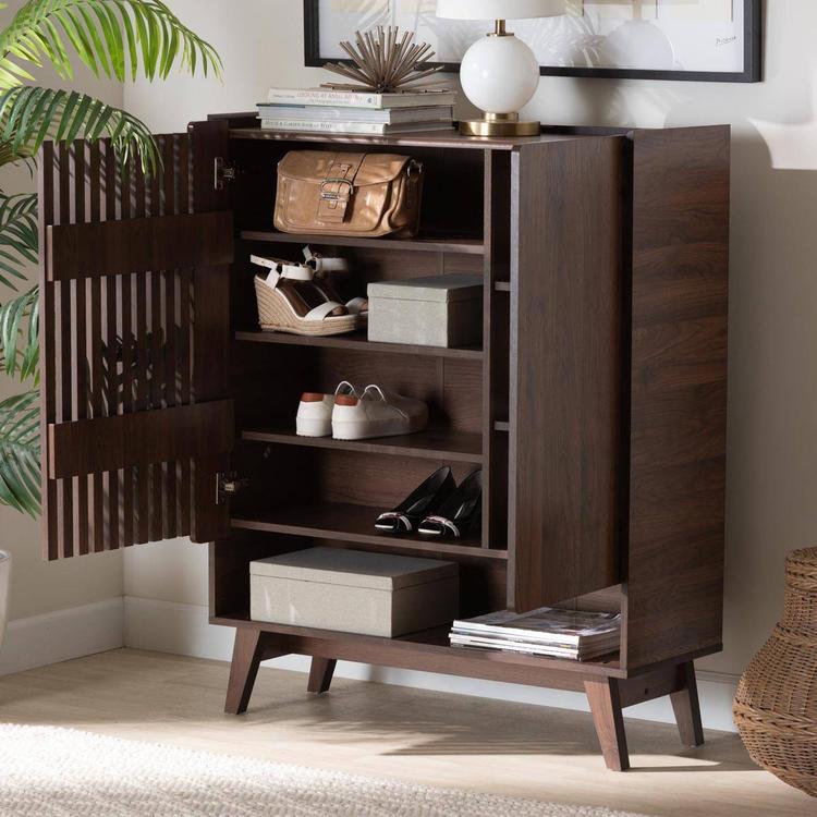 Baxton Studio Paricia Modern Walnut Finished Wood Shoe Cabinet