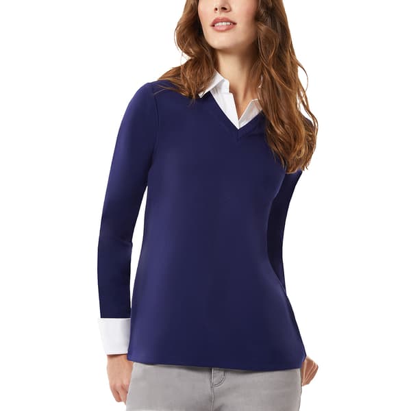Womens Jones New York Long Sleeve V-Neck 2Fer Blouse - image 