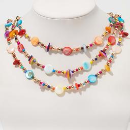 Ashley Cooper(tm) Gold-Tone 3 Row Multi Color Shell Beaded Necklace