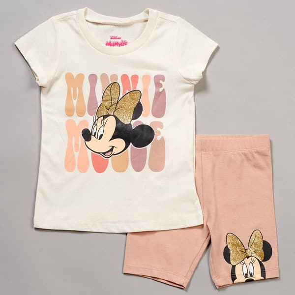 Girls &#40;4-6x&#41; Disney Minnie Mouse Retro Text & Bike Shorts Set