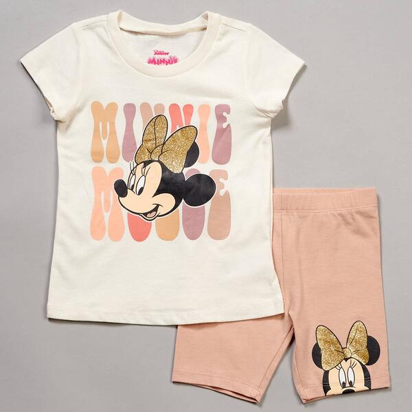 Girls &#40;4-6x&#41; Disney Minnie Mouse Retro Text & Bike Shorts Set - image 