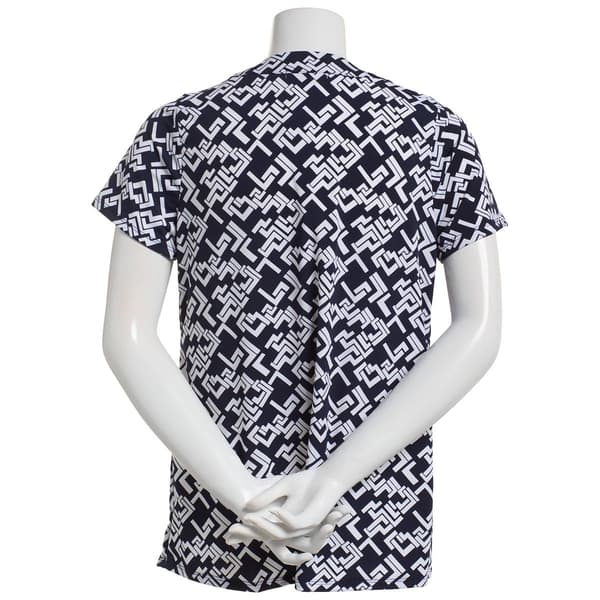 Womens Notations Short Sleeve Grommet Bar Neck Shell Blouse