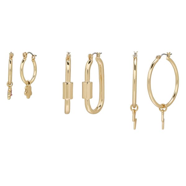 Steve Madden Garden Party Flower & Lightning Bolt Hoop Earrings - image 