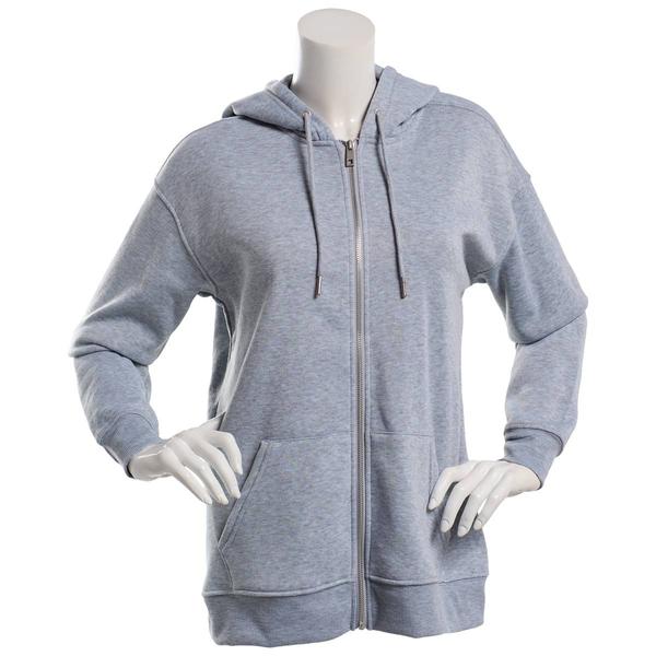 Juniors No Comment Solid Boyfriend Zip Hoodie w/ Kangaroo Pockets - image 