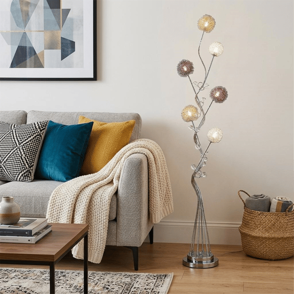 HomeRoots 59in. Silver Six Light LED Novelty Floor Lamp